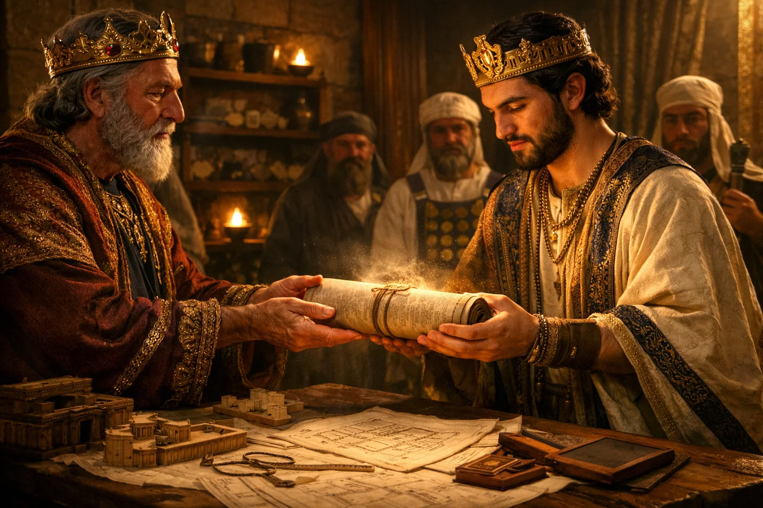 David Hands Solomon the Temple Plans