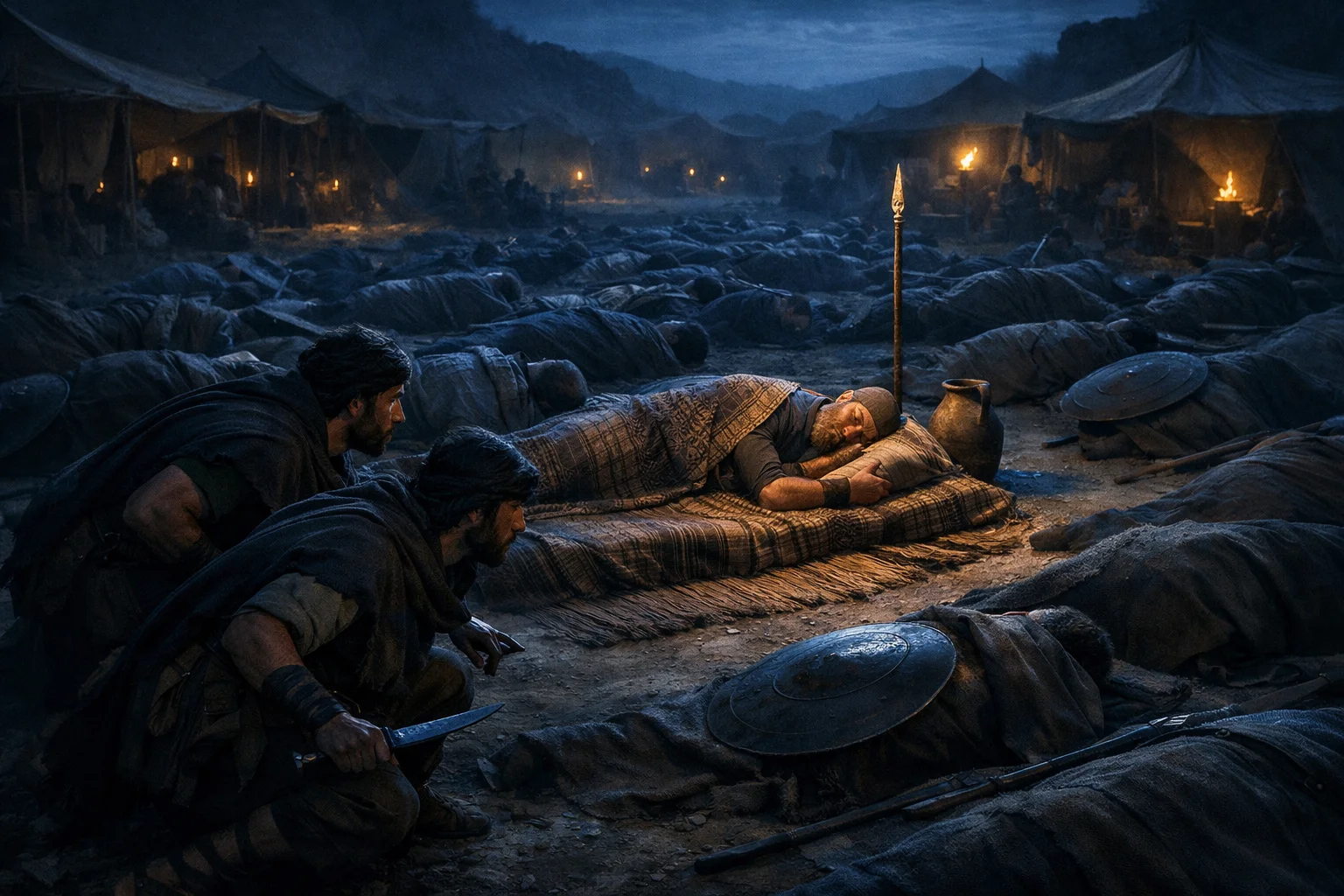 David Surveys Saul’s Sleeping Camp