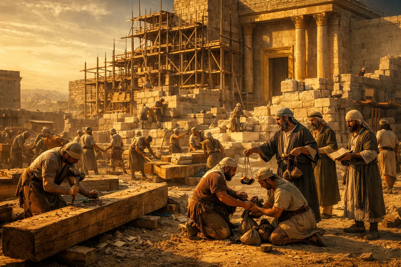Workers Restore the Temple