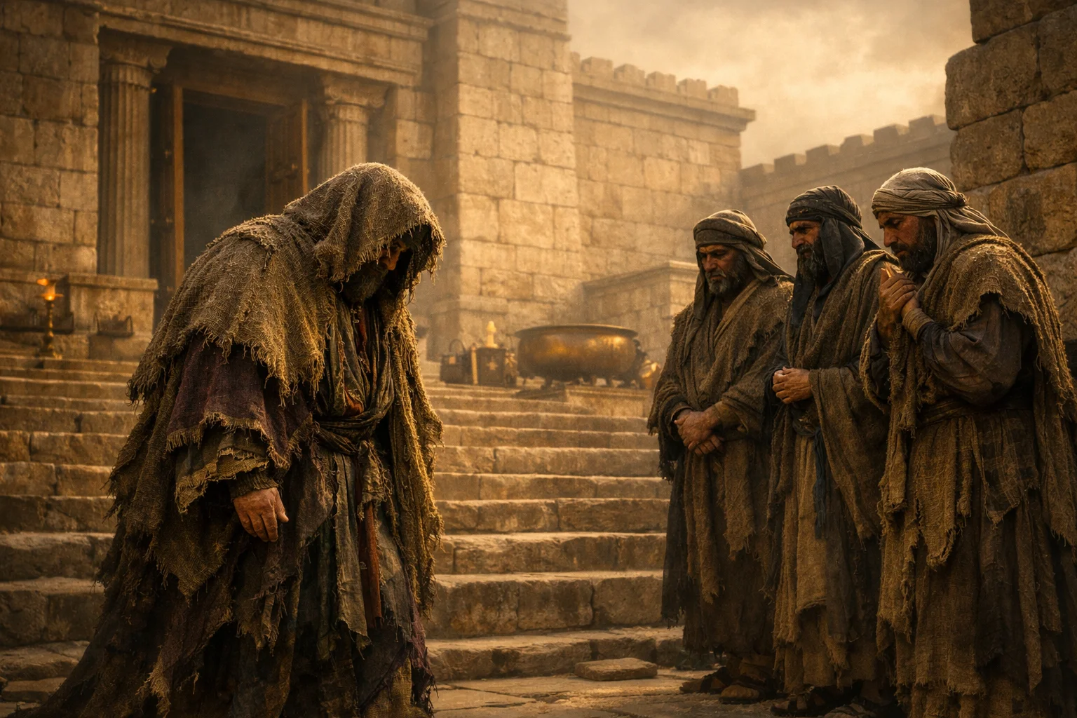 Hezekiah in Sackcloth at the Temple