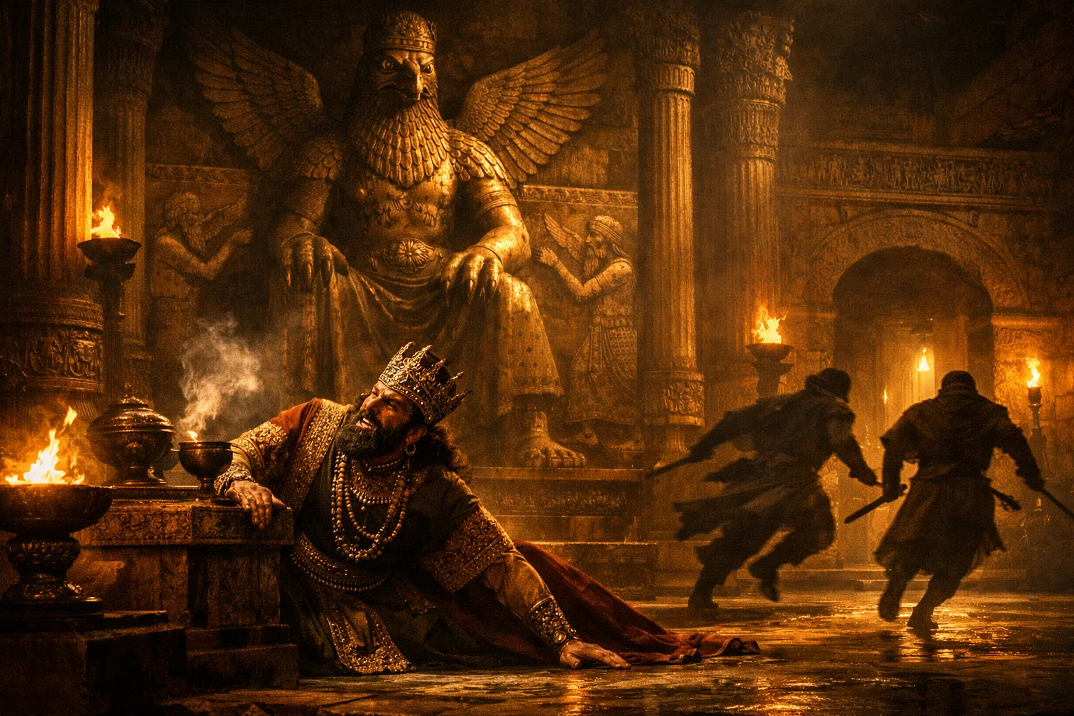 Sennacherib Falls in Nisrok's Temple