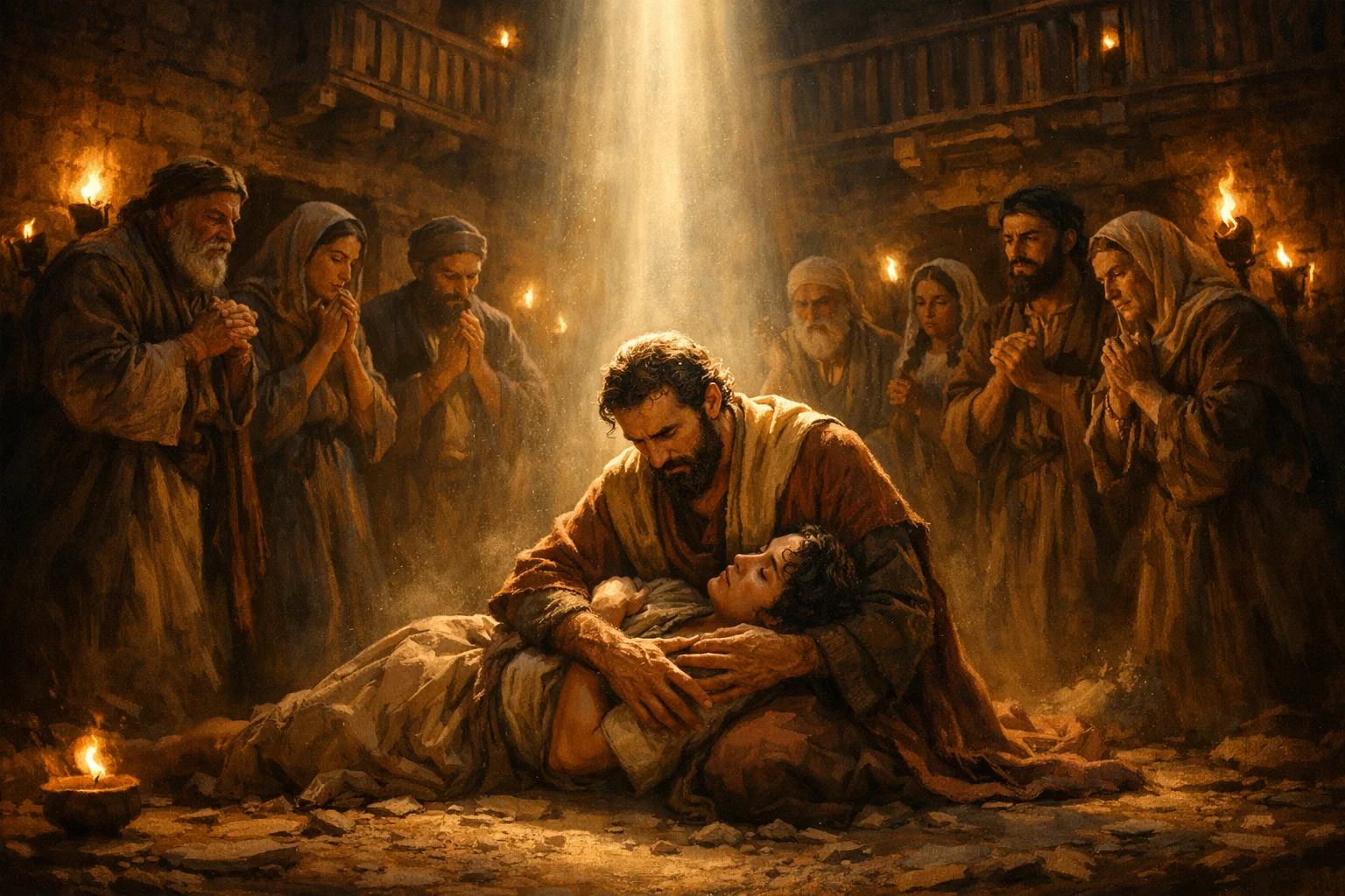 Paul Embraces Eutychus and Life Returns