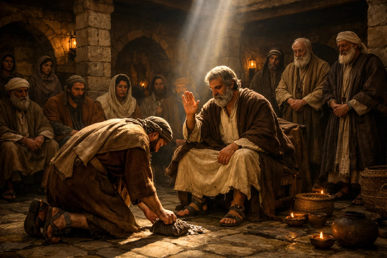 Ananias at the Apostles’ Feet