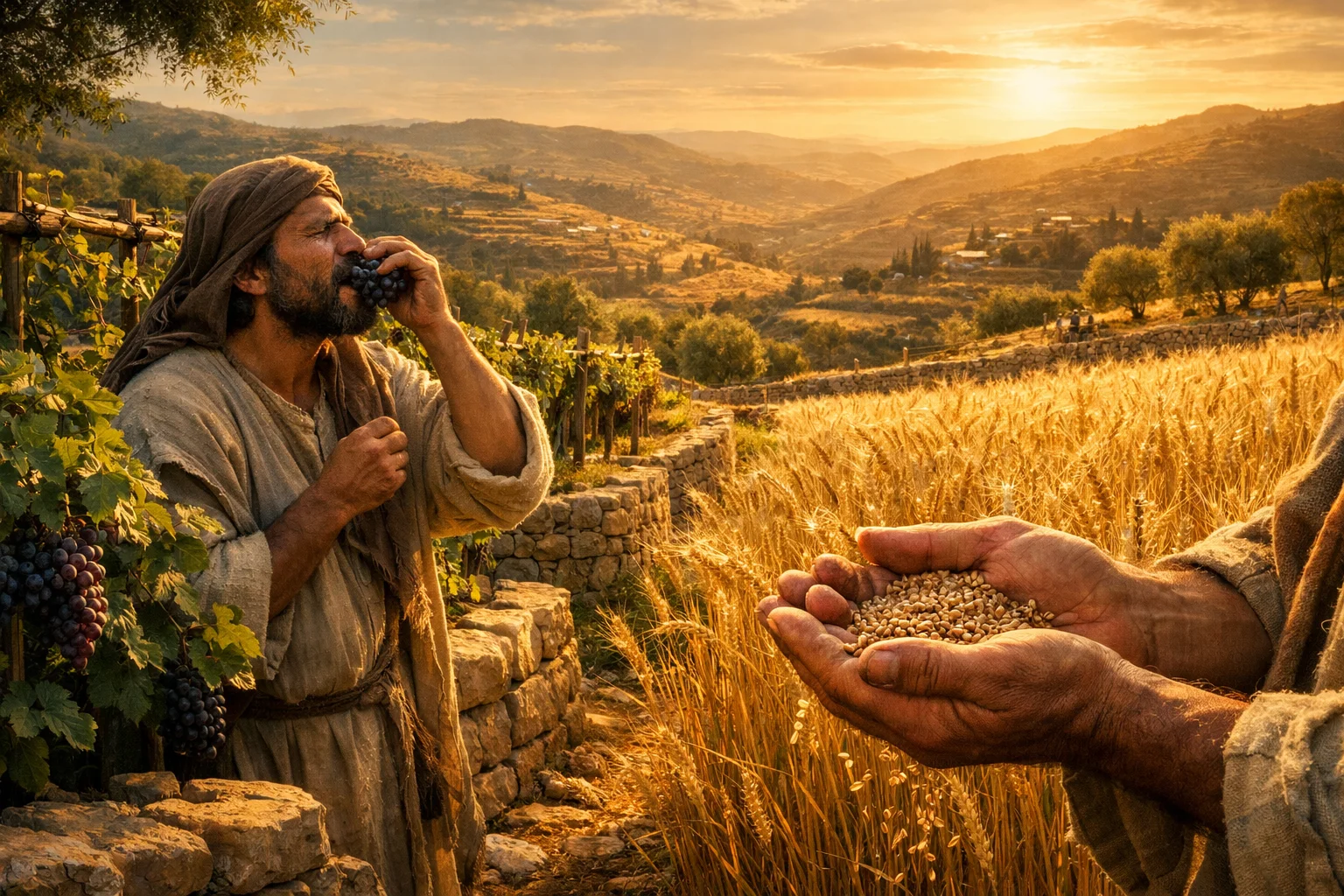 Grapes in the Vineyard, Grain in the Hand