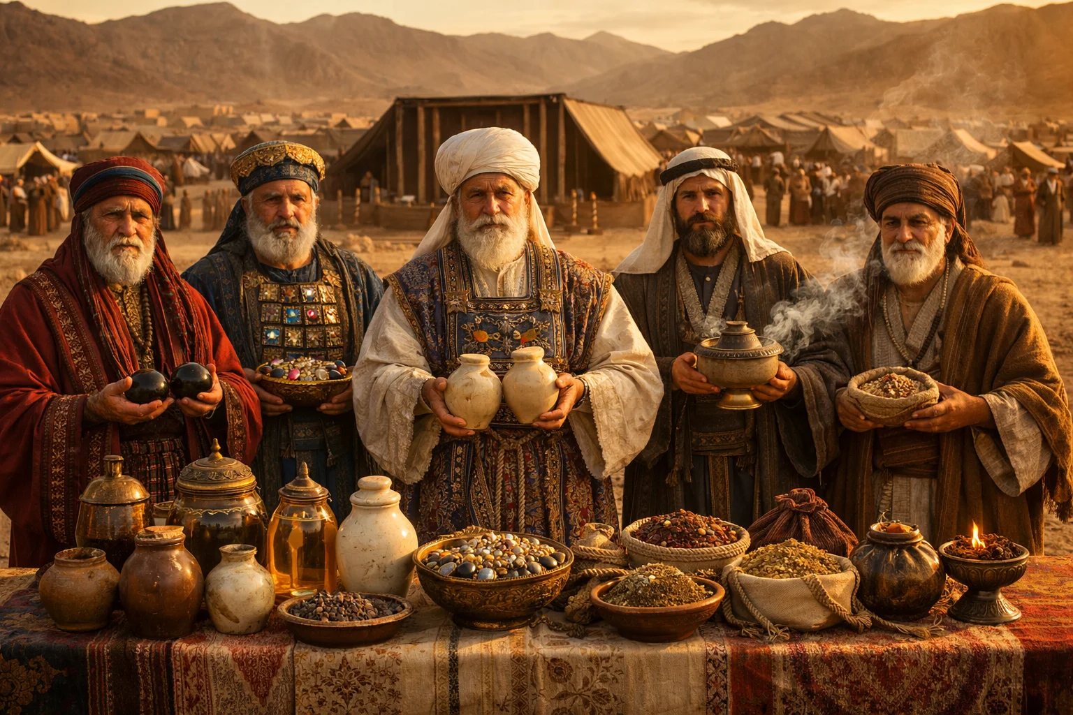Leaders Present Gems, Oil, and Incense