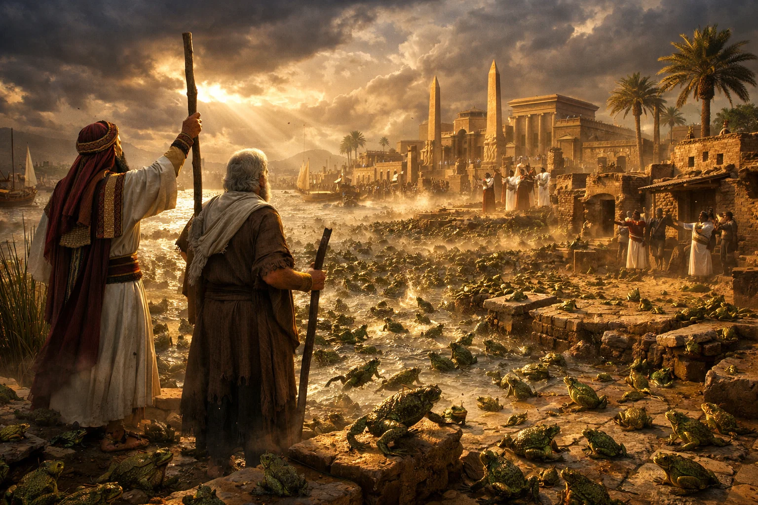 Aaron Stretches Out the Staff and Frogs Cover Egypt