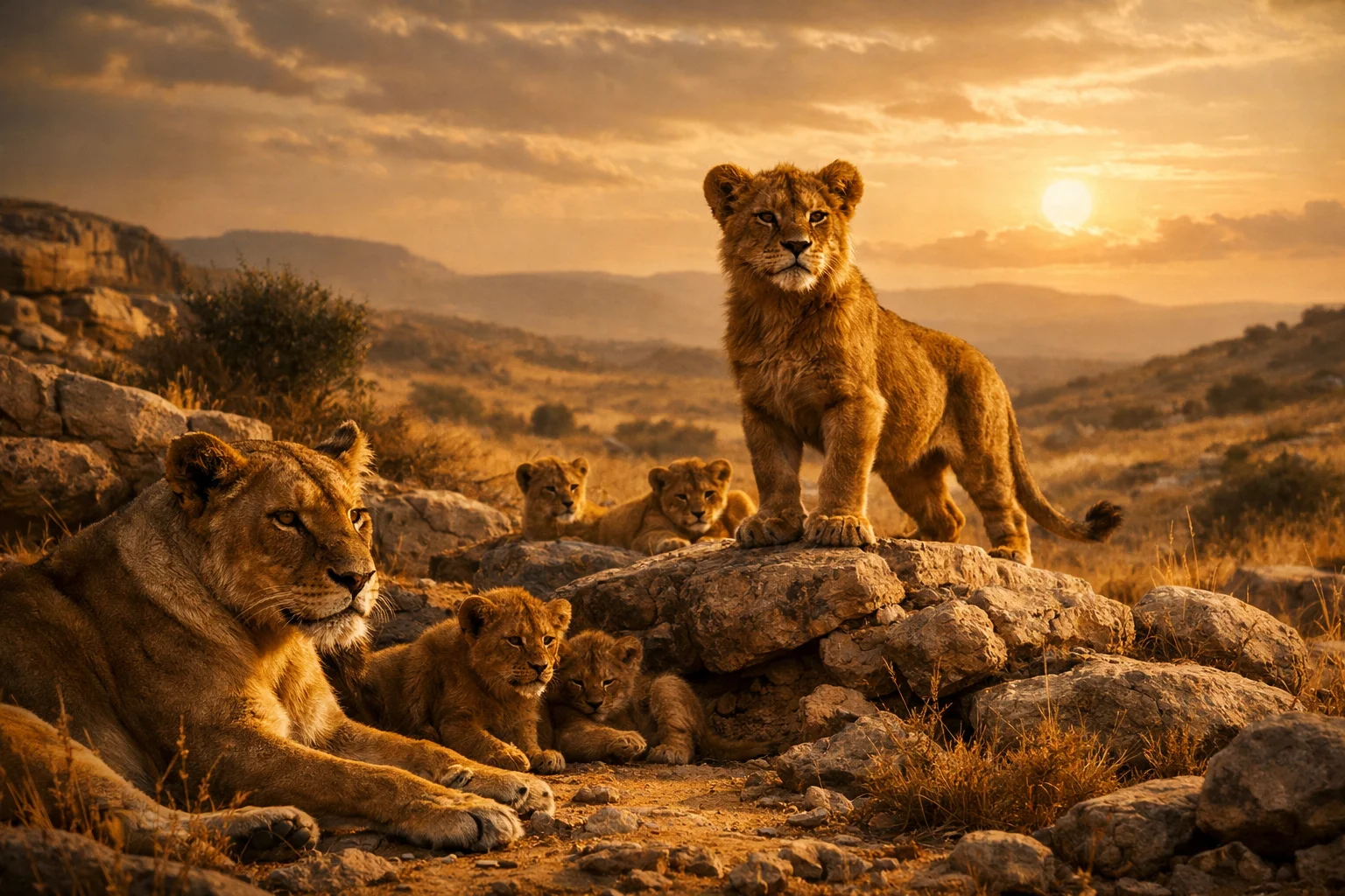 The Lioness and Her First Cub