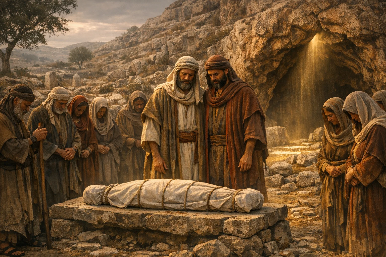 Isaac and Ishmael Bury Abraham