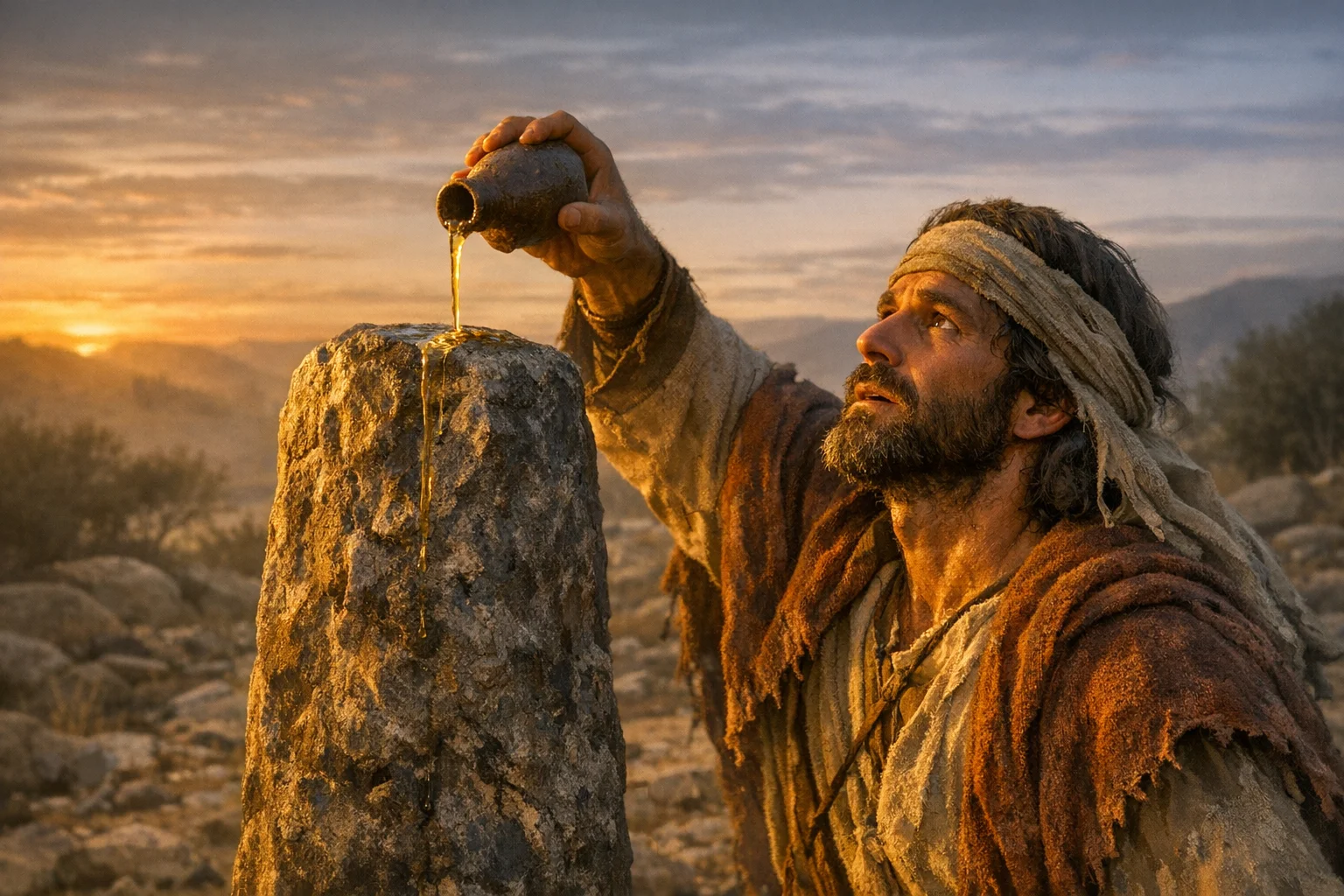 Jacob Sets Up the Stone at Bethel