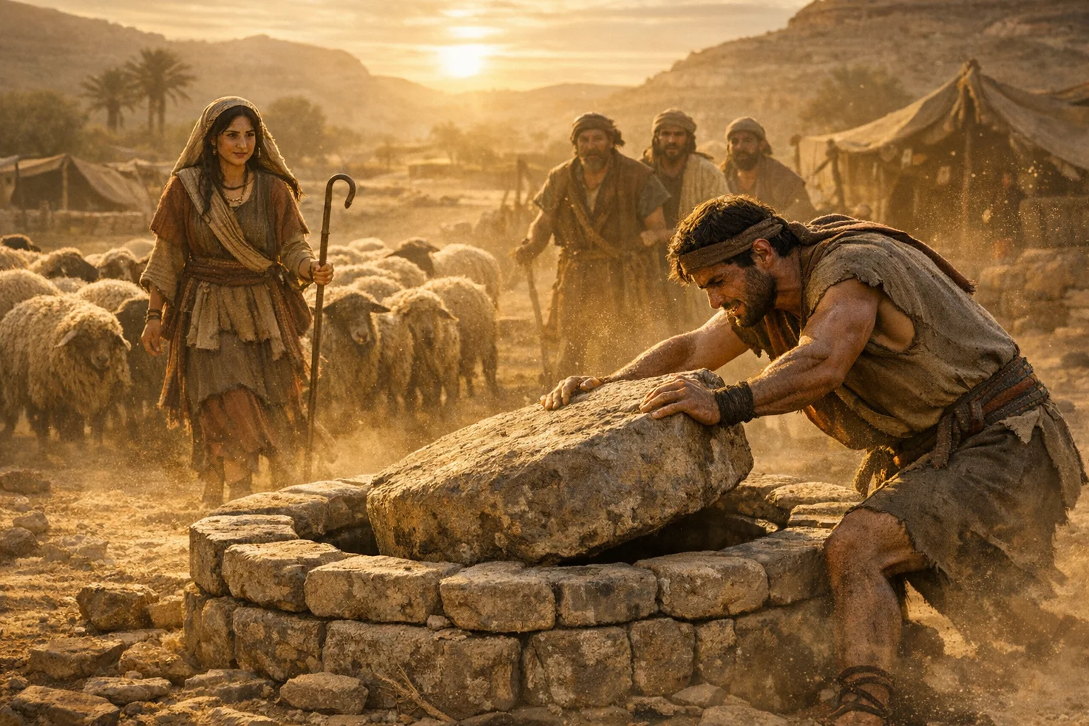 Rachel Arrives and Jacob Rolls the Stone