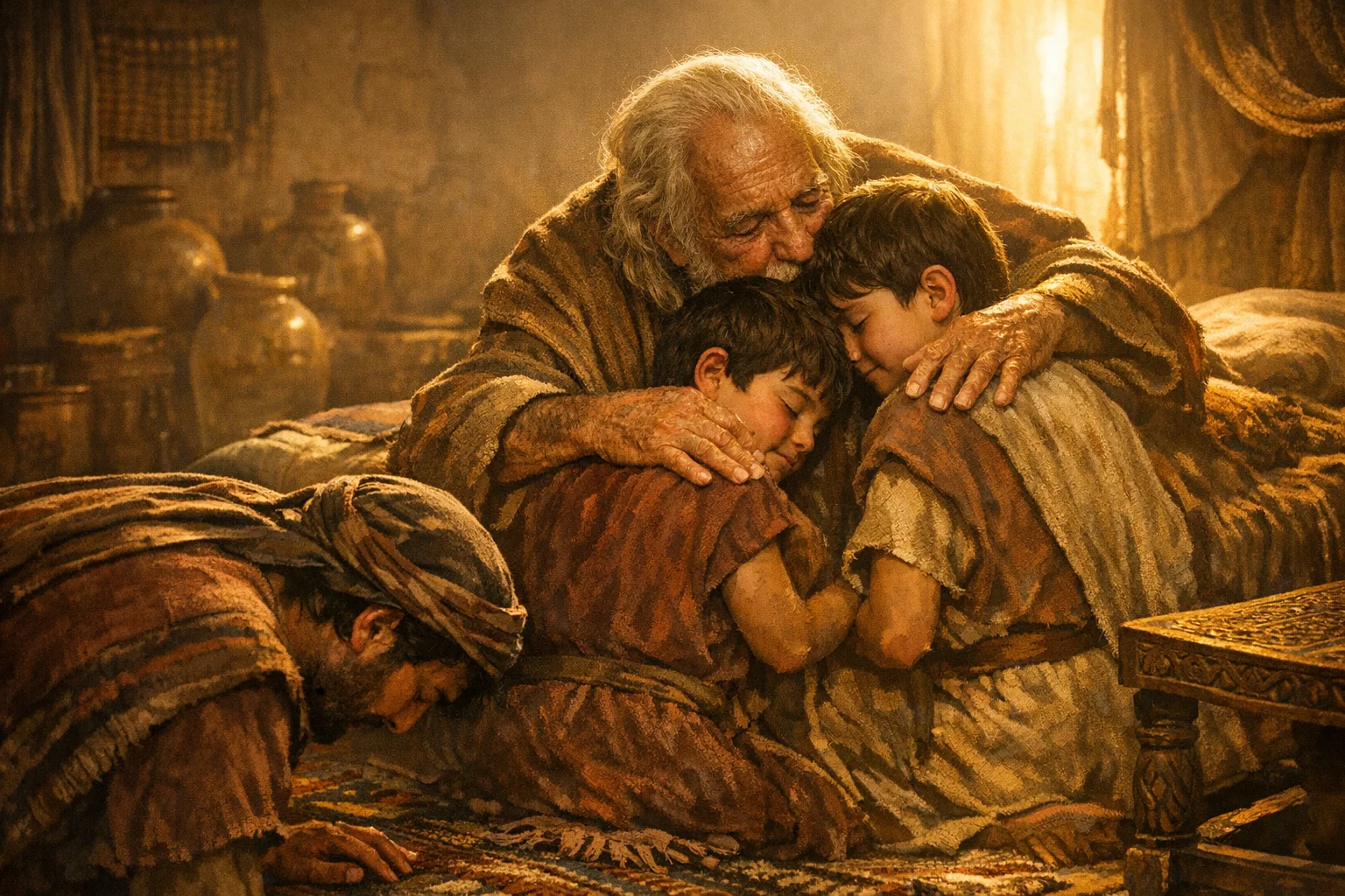 The Grandfather Embraces the Boys