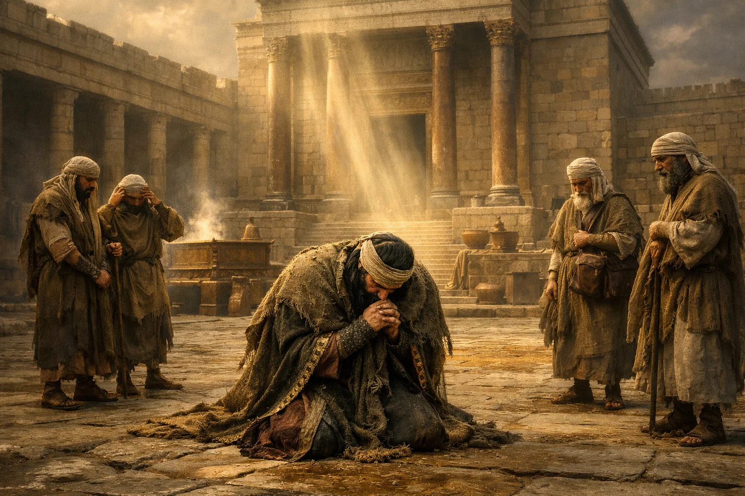 Hezekiah in Sackcloth at the Temple