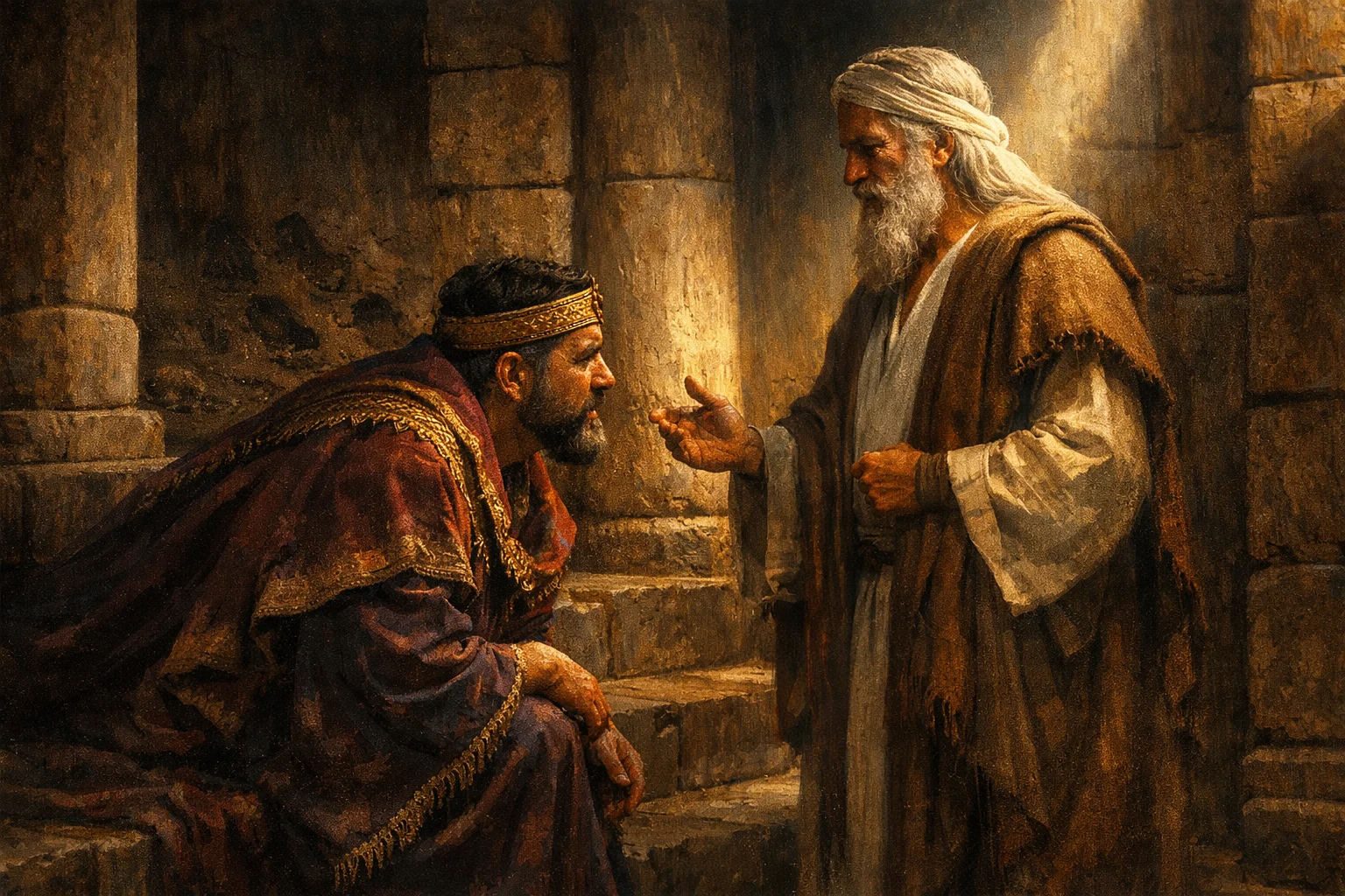 Secret Counsel at the Temple Entrance