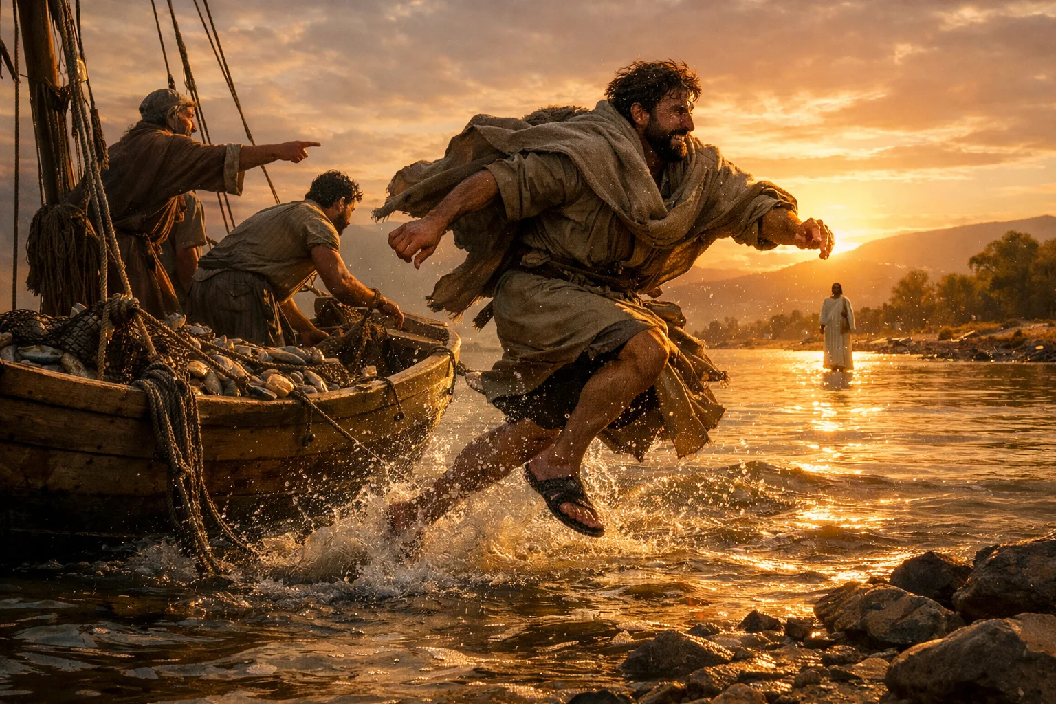 Peter Leaps into the Water