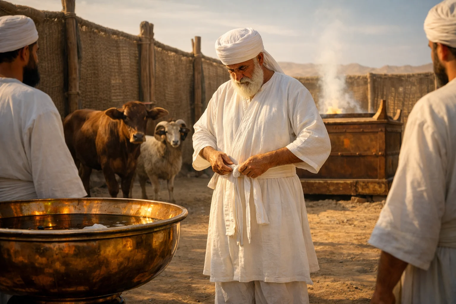 Aaron Prepares in Sacred Linen