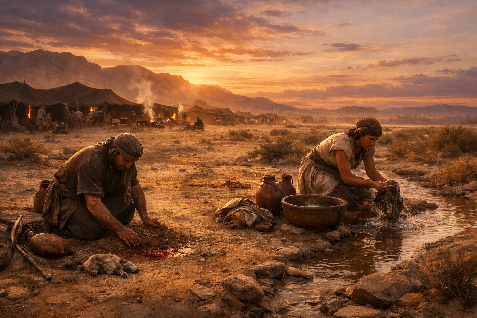 Blood Covered with Earth and Cleansing at Evening