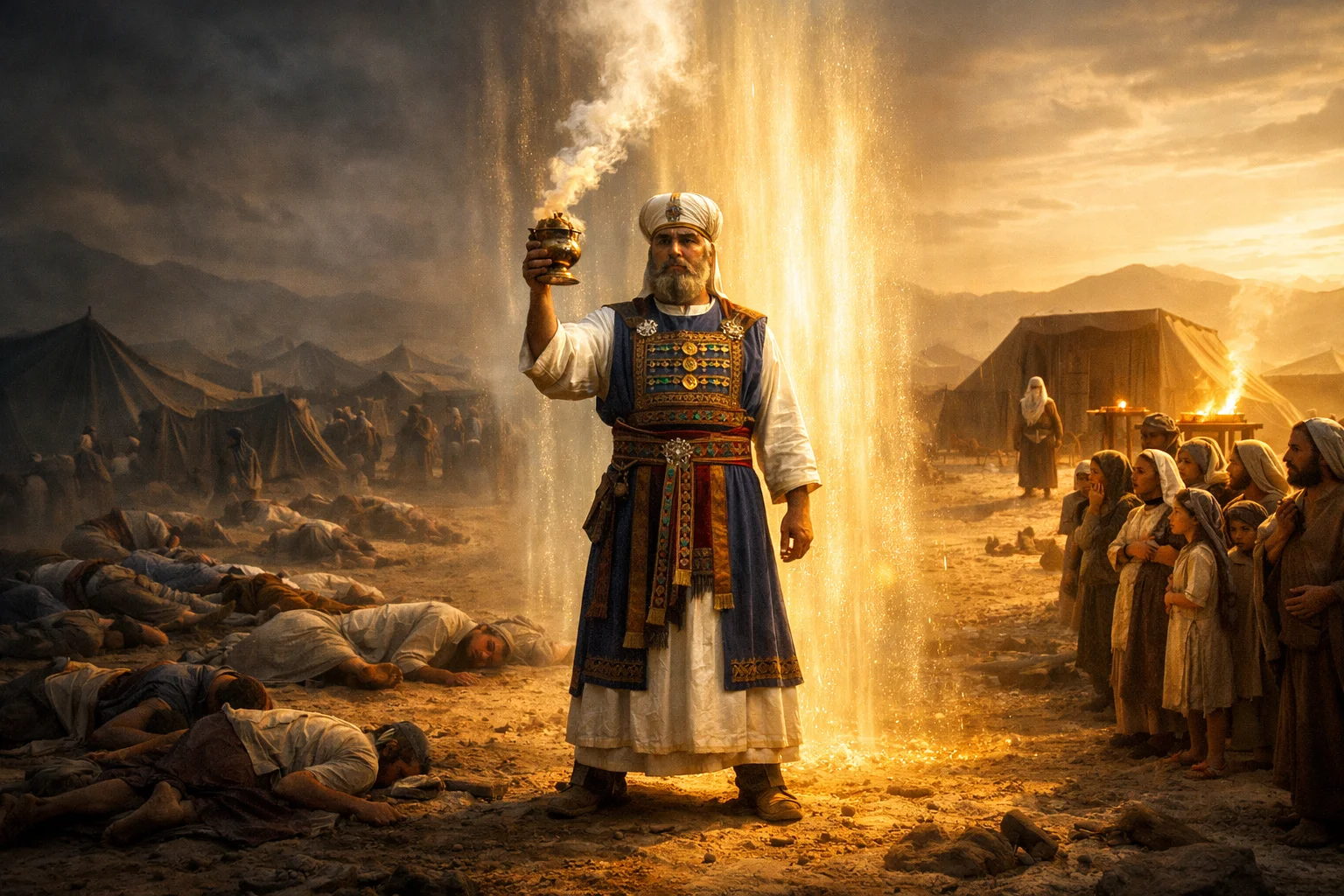 Aaron Stands Between the Living and the Dead