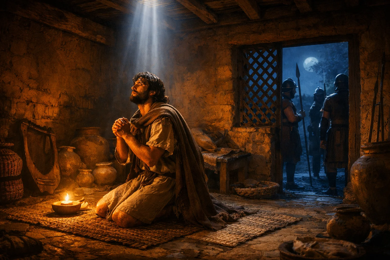 David Prays Inside the Besieged House