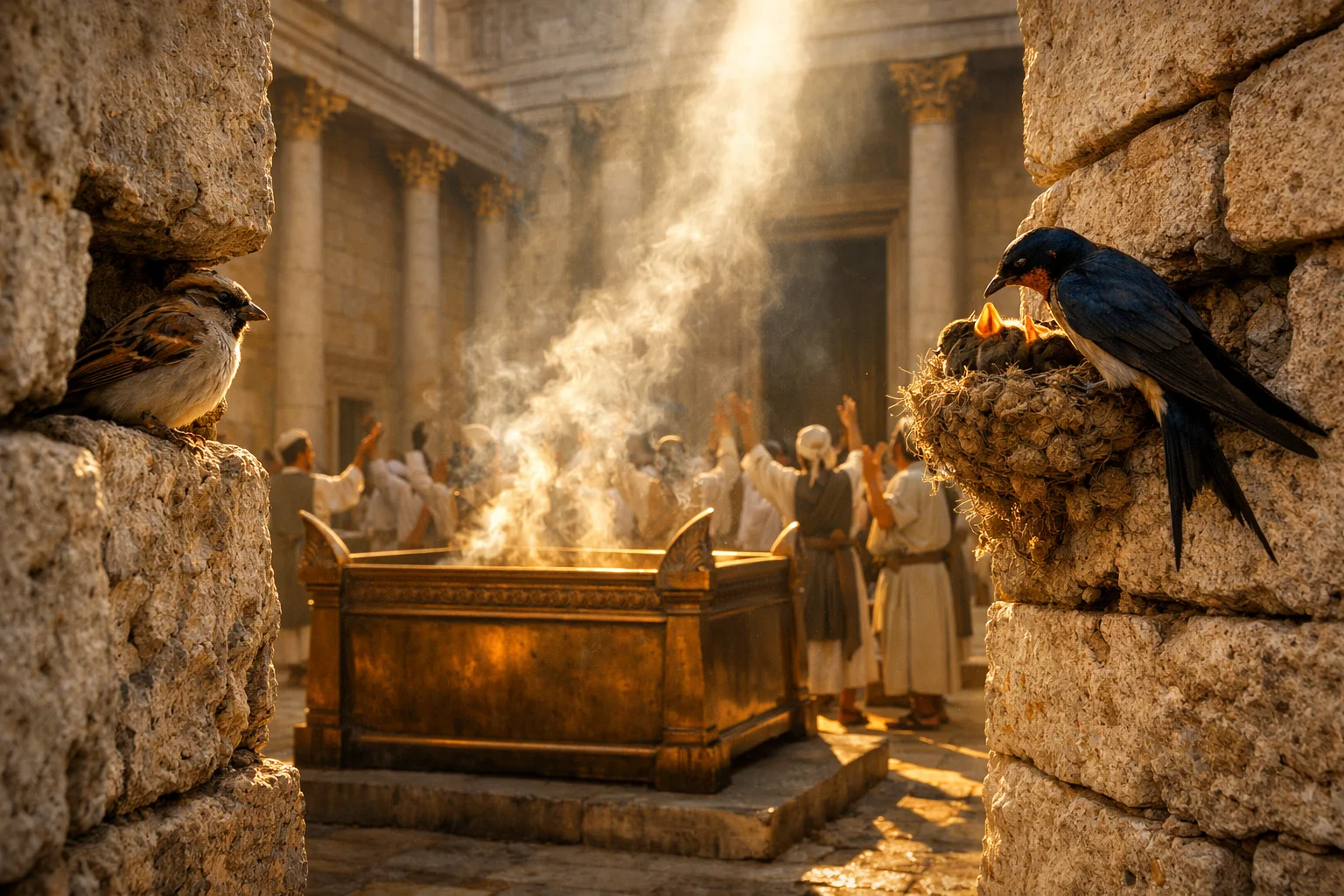 Birds Nesting Near the Altar