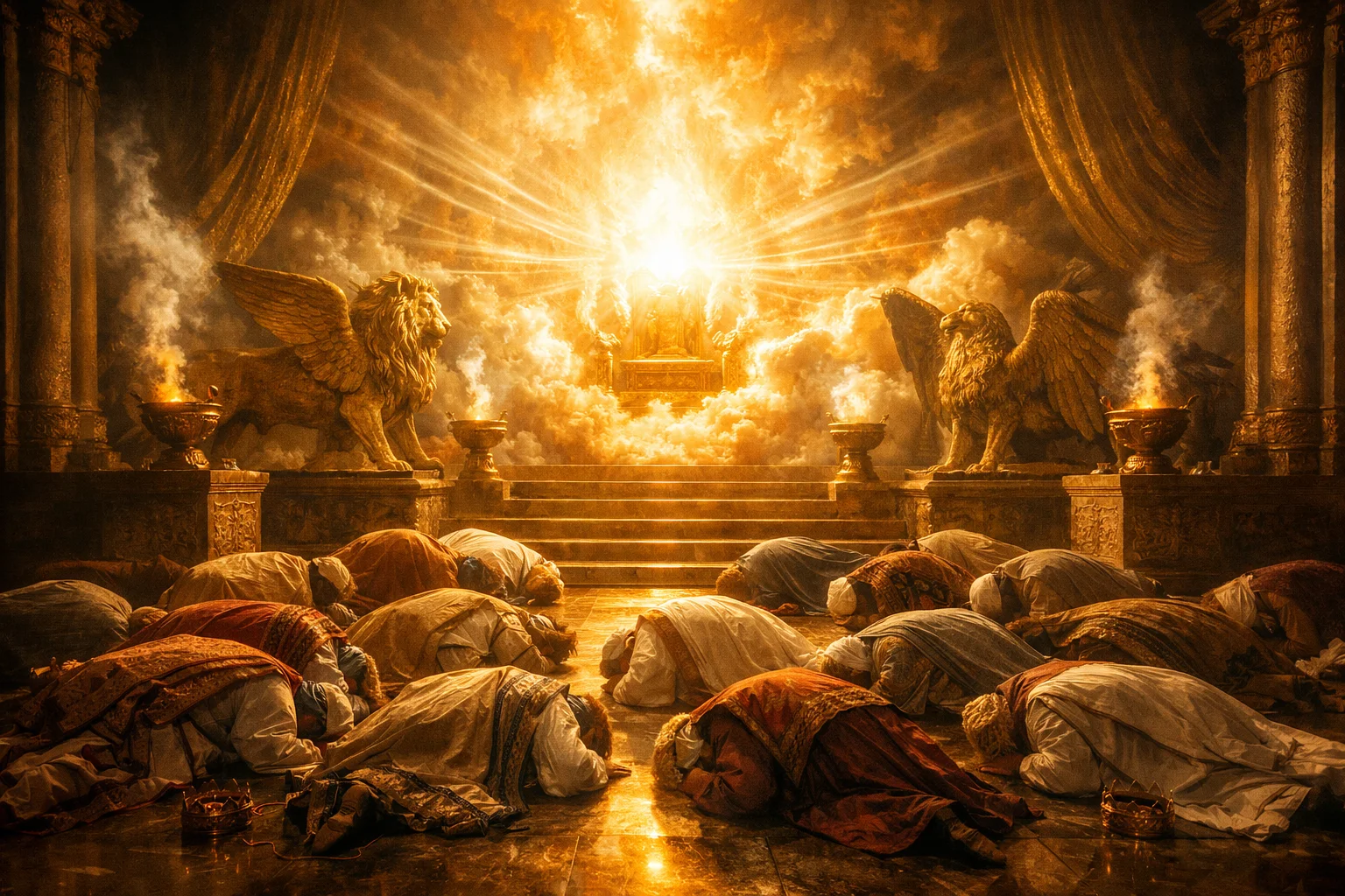 Elders and Living Creatures Bow Before the Throne