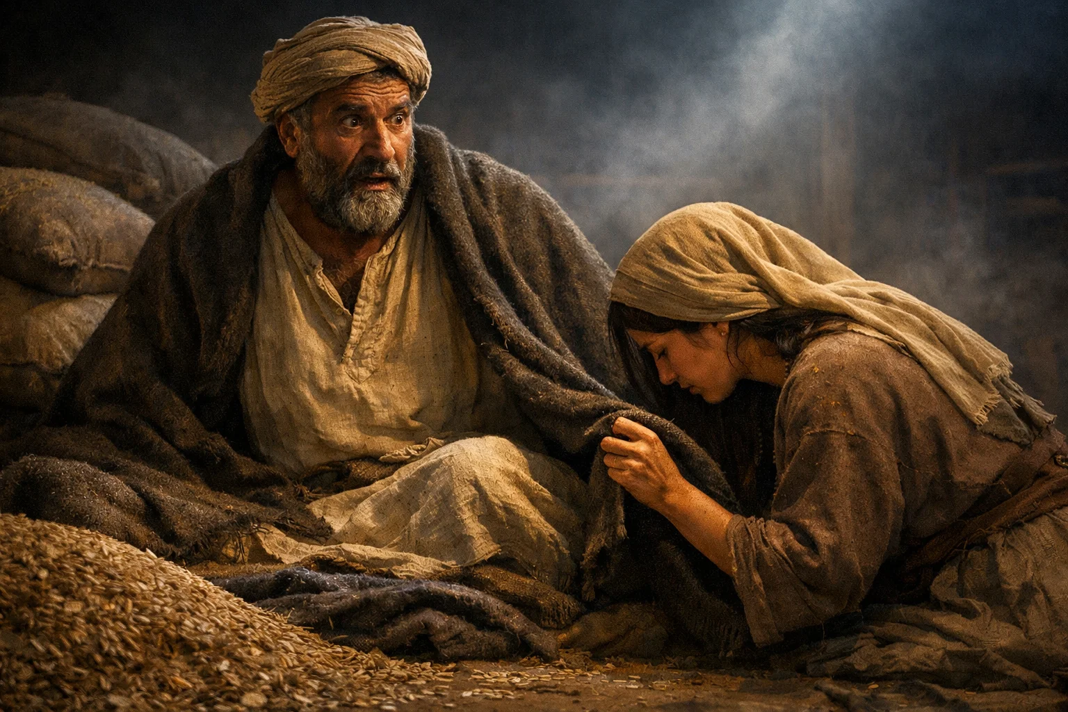 At Midnight Boaz Awakens